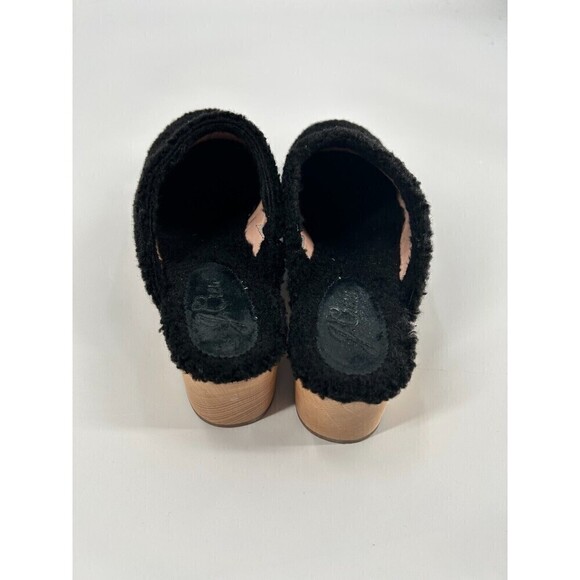 J. Crew Women's Size 9 Black Sherpa Heeled Clogs Wooden Sole Heel Boho Sherpa - Picture 10 of 13